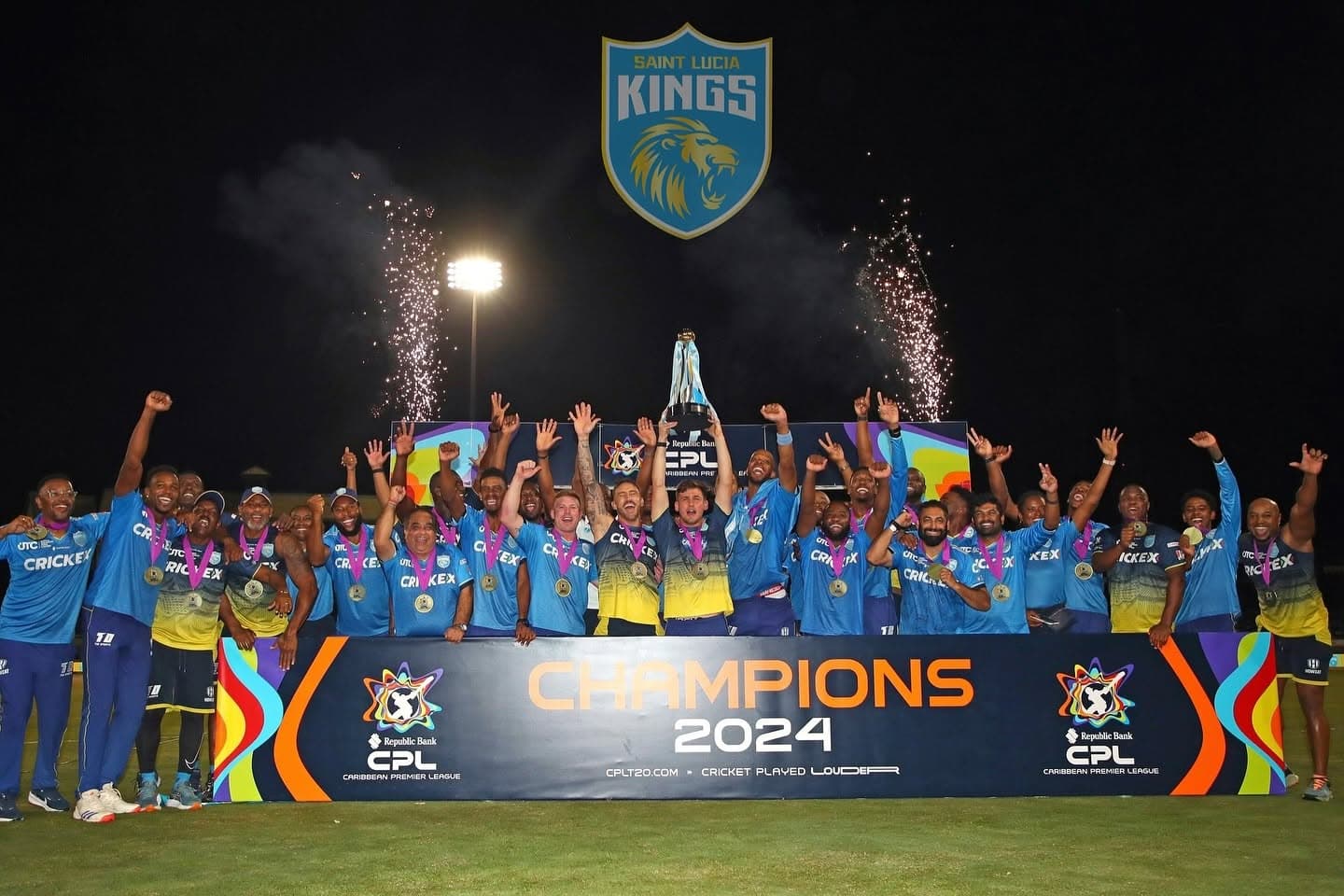 Saint Lucia Kings celebrating the 2024 CPL championship